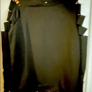 Black top with peek a boo leopard rips down arms